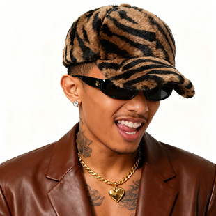 BUDDYBODY美式 街头嘻哈休闲豹纹毛绒保暖棒球帽ins风鸭舌帽皮草帽