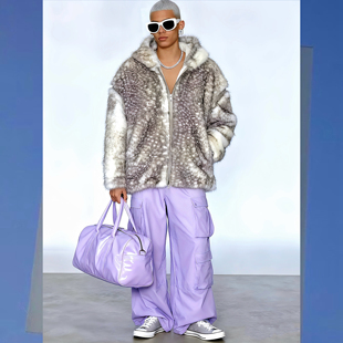 BUDDYBODY美式 街头宽松嘻哈雪豹斑点狐仿貂毛环保毛连帽皮草外套