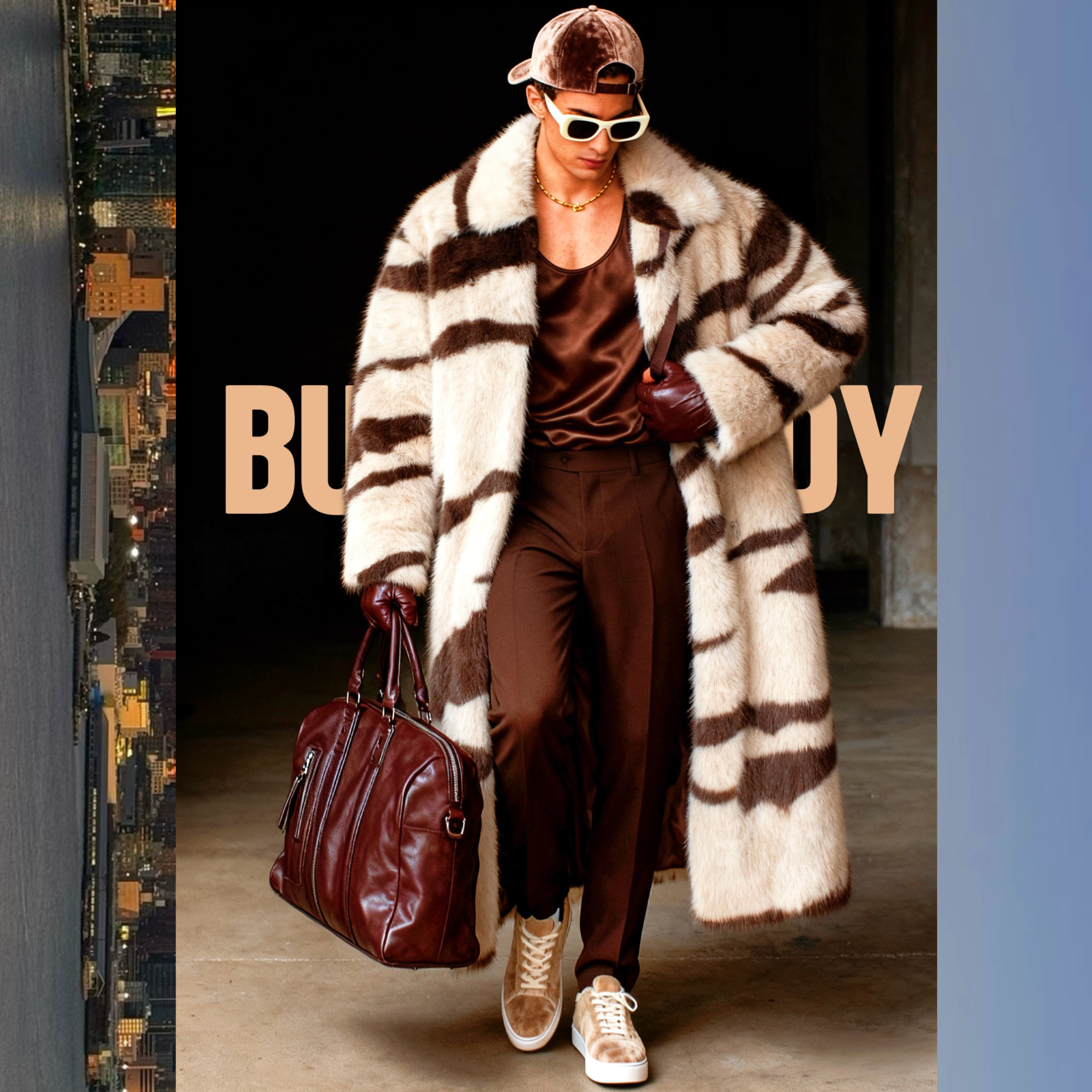 仿貂绒虎纹环保皮草大衣嘻哈