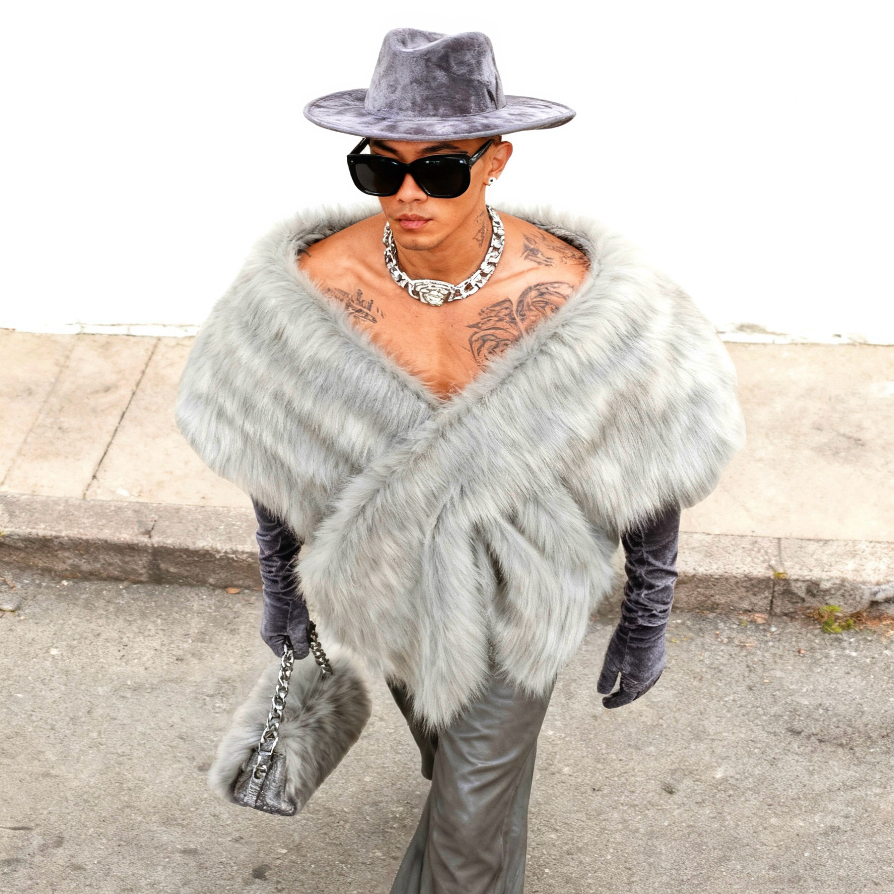 仿狐狸毛环保皮草披肩老钱风欧美