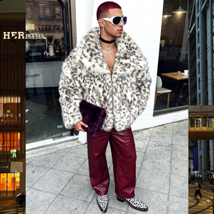 BUDDYBODY嘻哈美式 街头宽松高级感雪豹斑点狐仿狐狸毛环保皮草