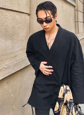 嘻哈中国风棉麻潮流汉服v领唐装