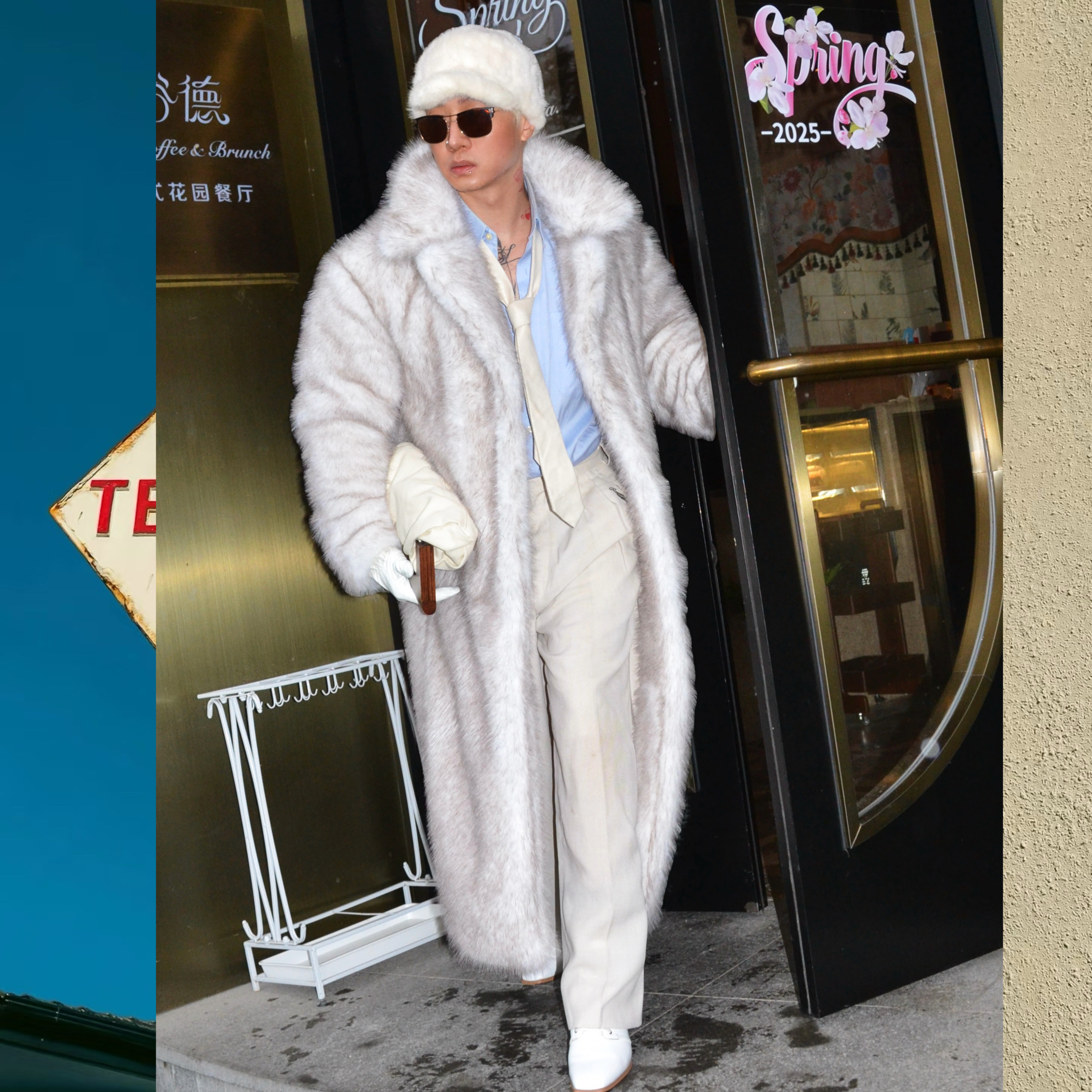 仿狐狸毛超长款皮草大衣欧美老钱