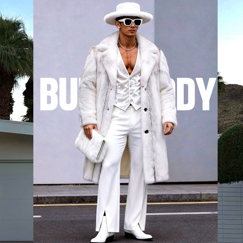 仿貂绒环保皮草西装领大衣老钱风