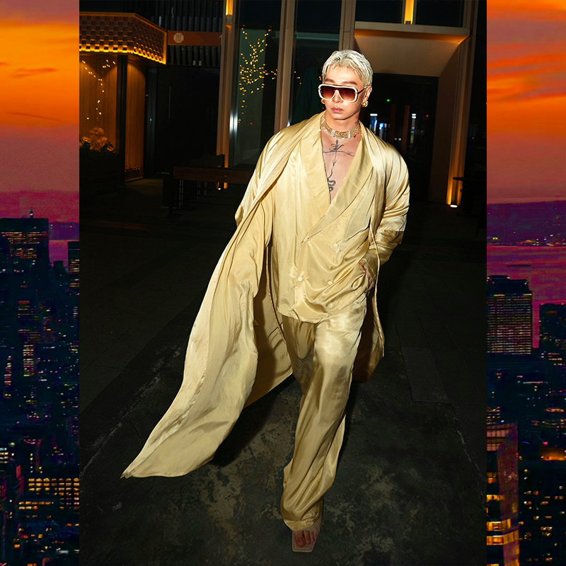 仿真丝缎面西装套装老钱风