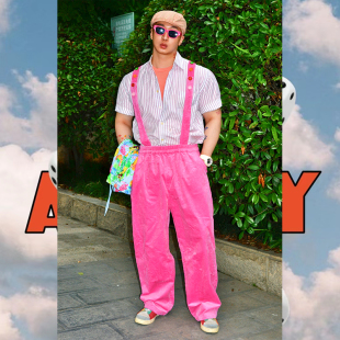 BUDDYBODY美式 重磅复古趣味撞色纽扣休闲宽松灯芯条背带阔腿裤