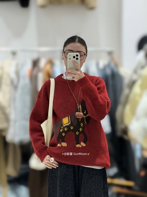 小马针织衫冬宽松慵懒情侣红色毛衣