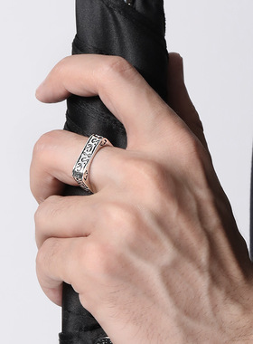 bugiel方戒指男ins潮 个性复古潮男小众冷淡风男士单身道系指