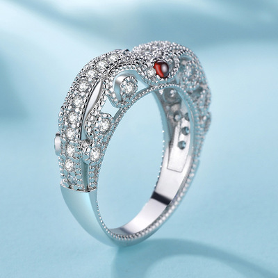 282巴洛克复古滚珠心形仿真红宝石夸张浮夸模特女女戒指