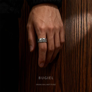 BUGIEL原创设计山峰泰银戒指男小众高级感开口指环女百搭个性潮流