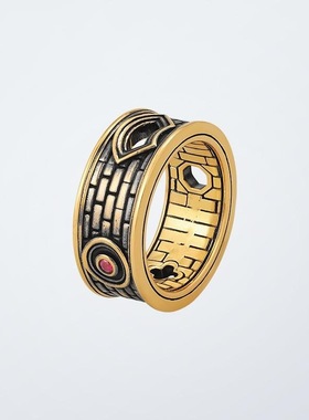 2025泰银潮牌黑金戒指女古金指环中式建筑戒指男女百搭开口戒指