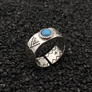 bugiel印第安花纹箭头图腾戒指男开口嘻哈复古个性镶嵌绿松石指环