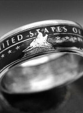 硬币指环雕刻硬币手工戒指欧美