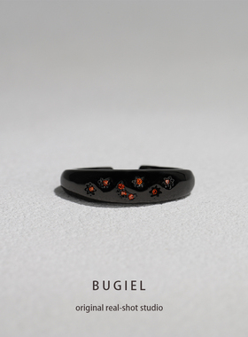 BUGIEL新款日月星辰戒指女暗黑风高级感黑色指环个性开口戒指男