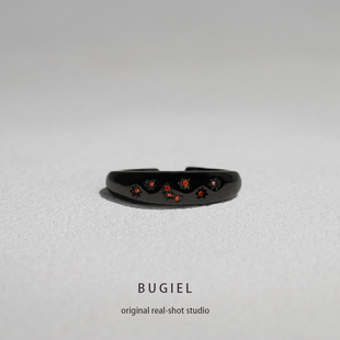 BUGIEL新款日月星辰戒指女暗黑风高级感黑色指环个性开口戒指男