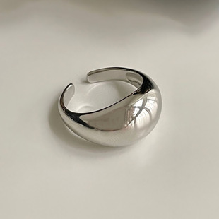 韩版大光面戒指 小众设计时尚百搭气质个性椭圆重工开口指环