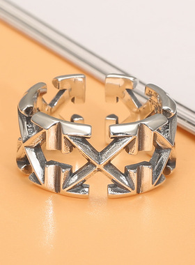 欧美风箭头男女款复古泰银戒指