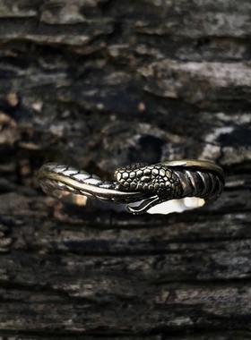 bugiel原创手工神秘主义衔尾蛇小众开口情侣戒指男女复古潮流百搭