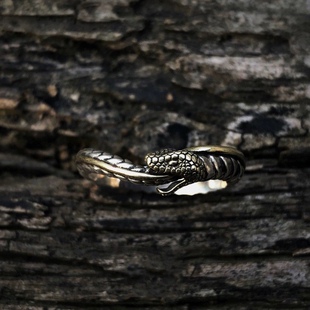 bugiel原创手工神秘主义衔尾蛇小众开口情侣戒指男女复古潮流百搭