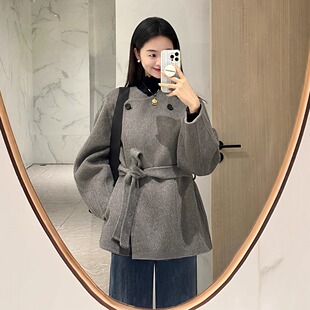 高级感赫本风韩系羽绒大衣女冬季2025新款小个子短款系带毛呢外套