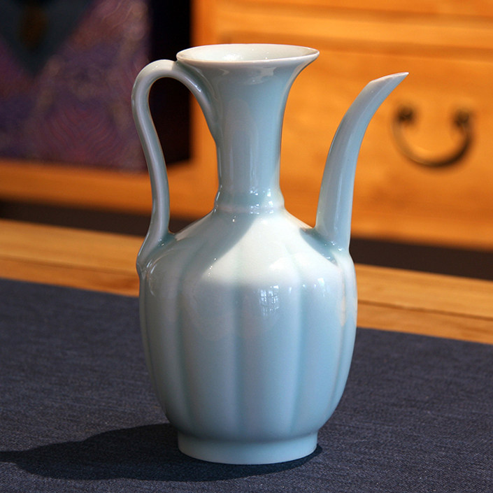 宋代点茶执壶陶瓷瓜楞汤瓶影青中式茶壶湖田窑汤提点水注子温酒壶