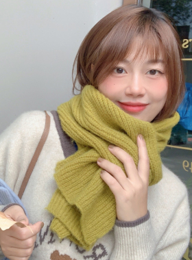 咸菜绿色男女保暖秋冬季毛线围巾