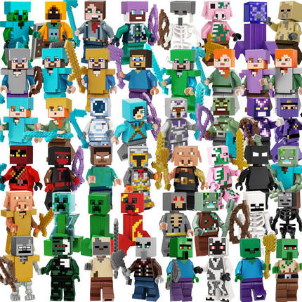 乐玩具积木我的世界骑士探险家魔法爬行者尸壳附魔钻石剑镐人仔高