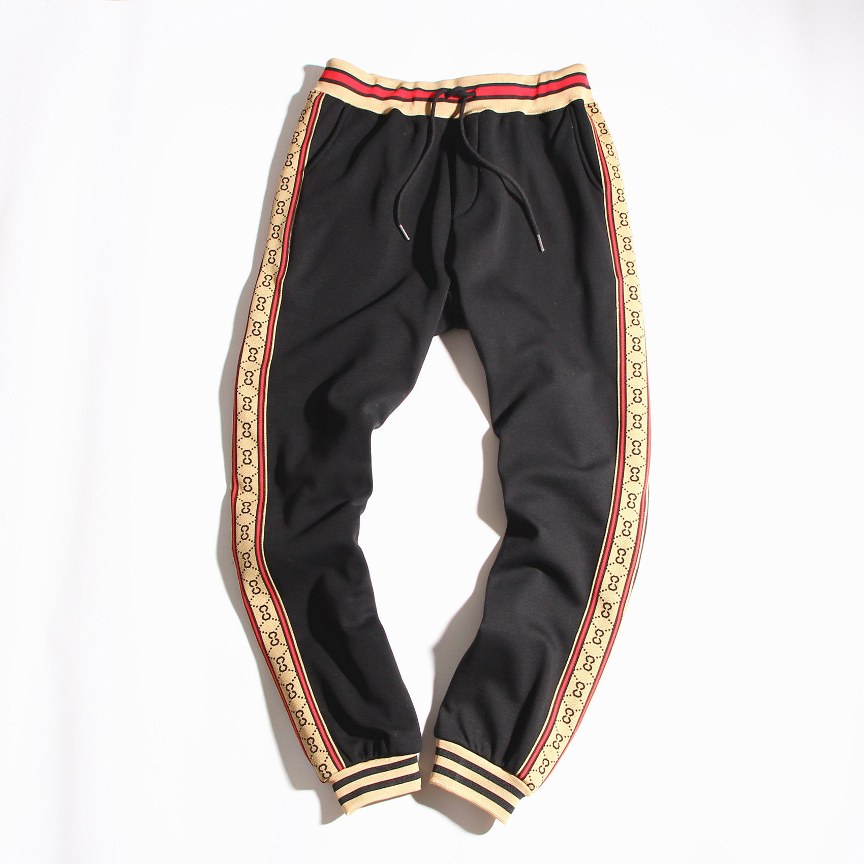 潮男织带字母加绒显瘦长裤 保暖内里收口长裤 撞色螺纹底边 小脚