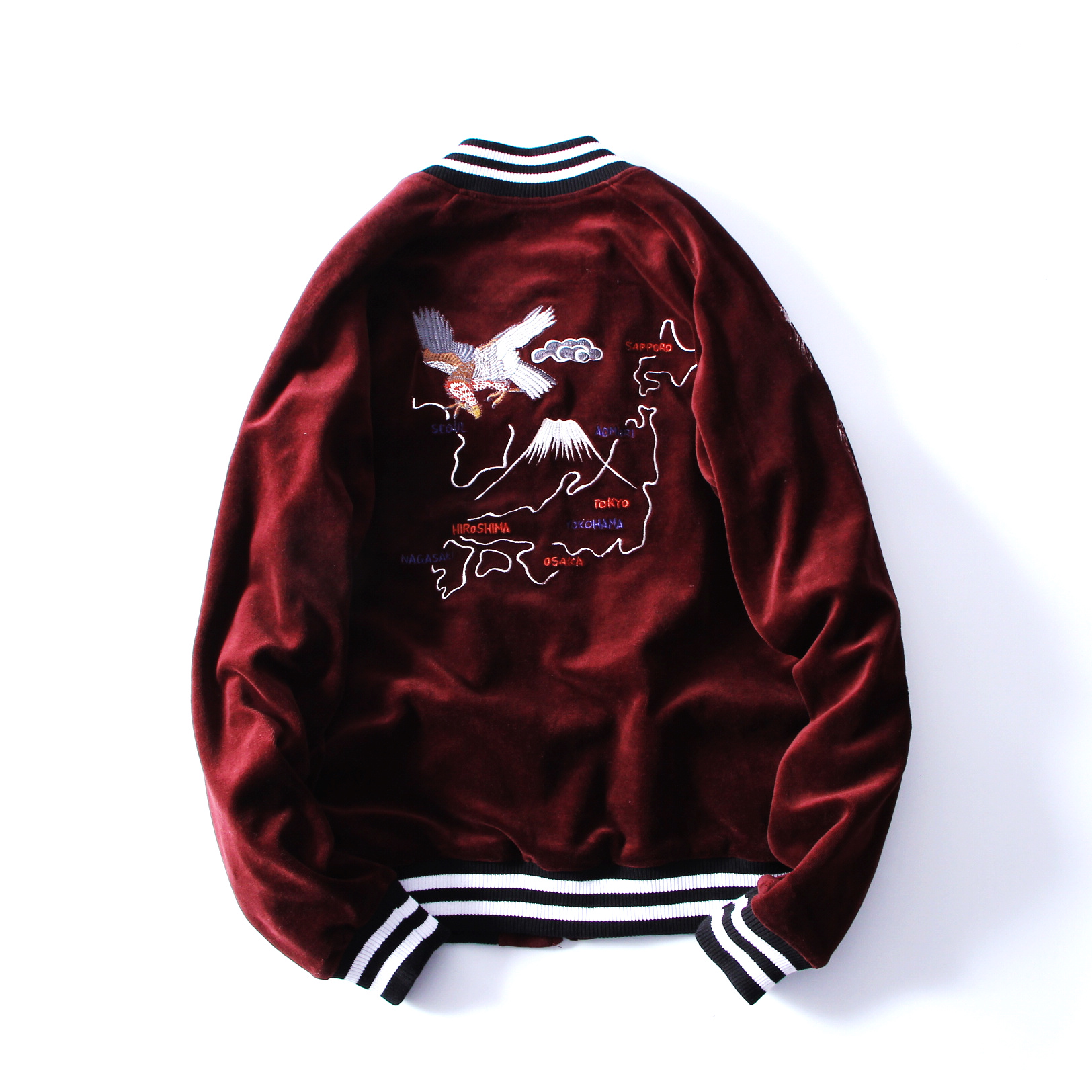 春款刺绣系横须贺刺绣金丝绒面情侣款棒球服外套男夹克【鹰】