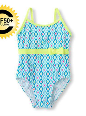 size: 2T 包邮儿童彩色菱格连体防晒泳衣防紫外女童宝宝婴儿泳衣