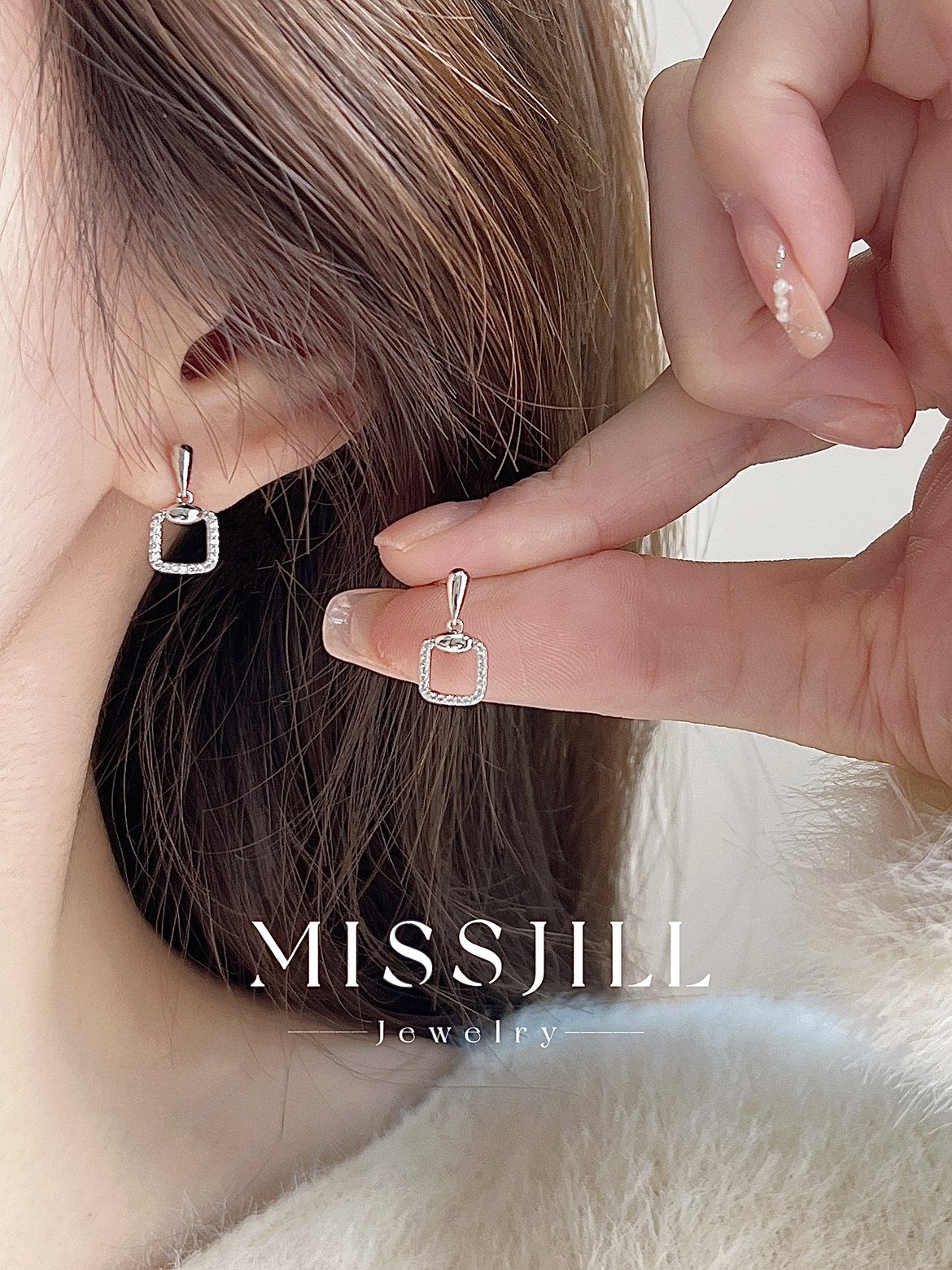 MISSJILL·微光方糖｜方型镂空锆石精致通体925纯银镀金耳钉小众