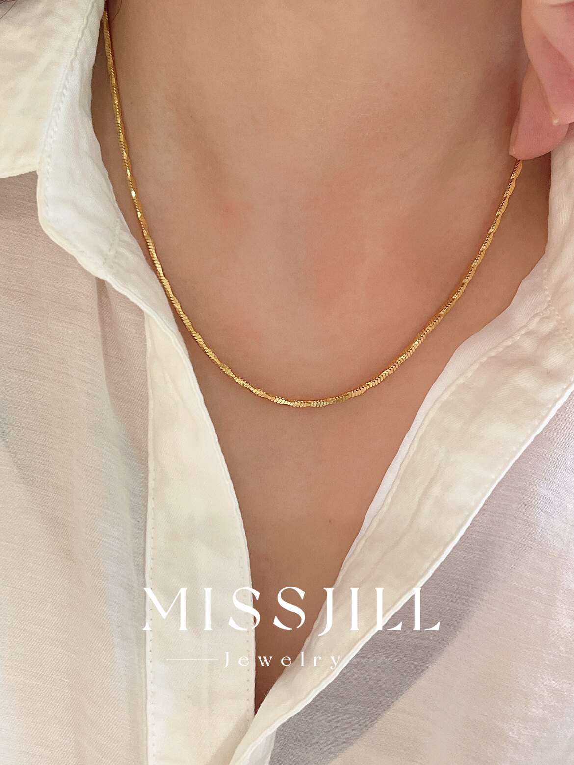 MISSJILL·落日余晖｜小众精致设计车花进口蛇骨链通体纯银锁骨链
