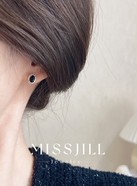 MISSJILL·黑夜星辰｜小众气质女神感黑宝石椭圆耳钉精致925纯银