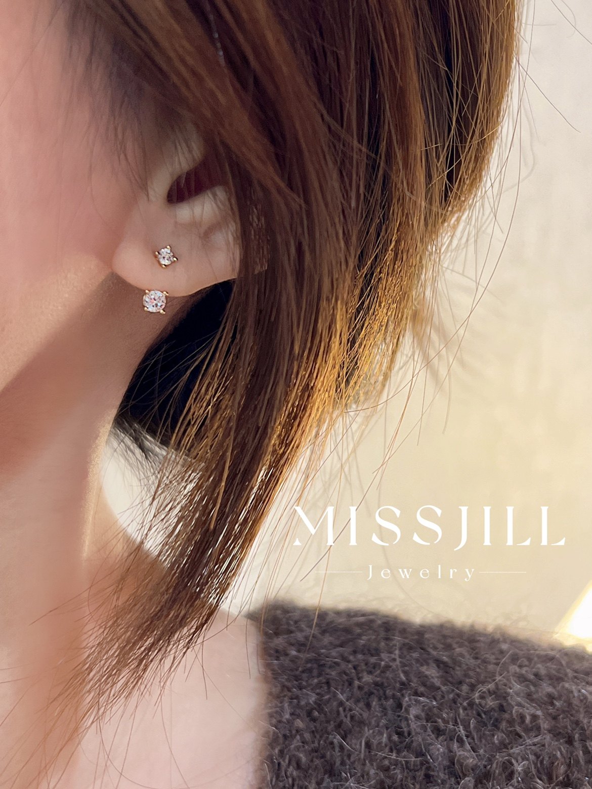 MISSJILL·后挂双钻耳钉｜通体925银大小爆闪锆石可调整精致气质,饰品/流行首饰/时尚饰品新,耳环,淘宝优惠券,粉丝福利购,淘宝优惠卷