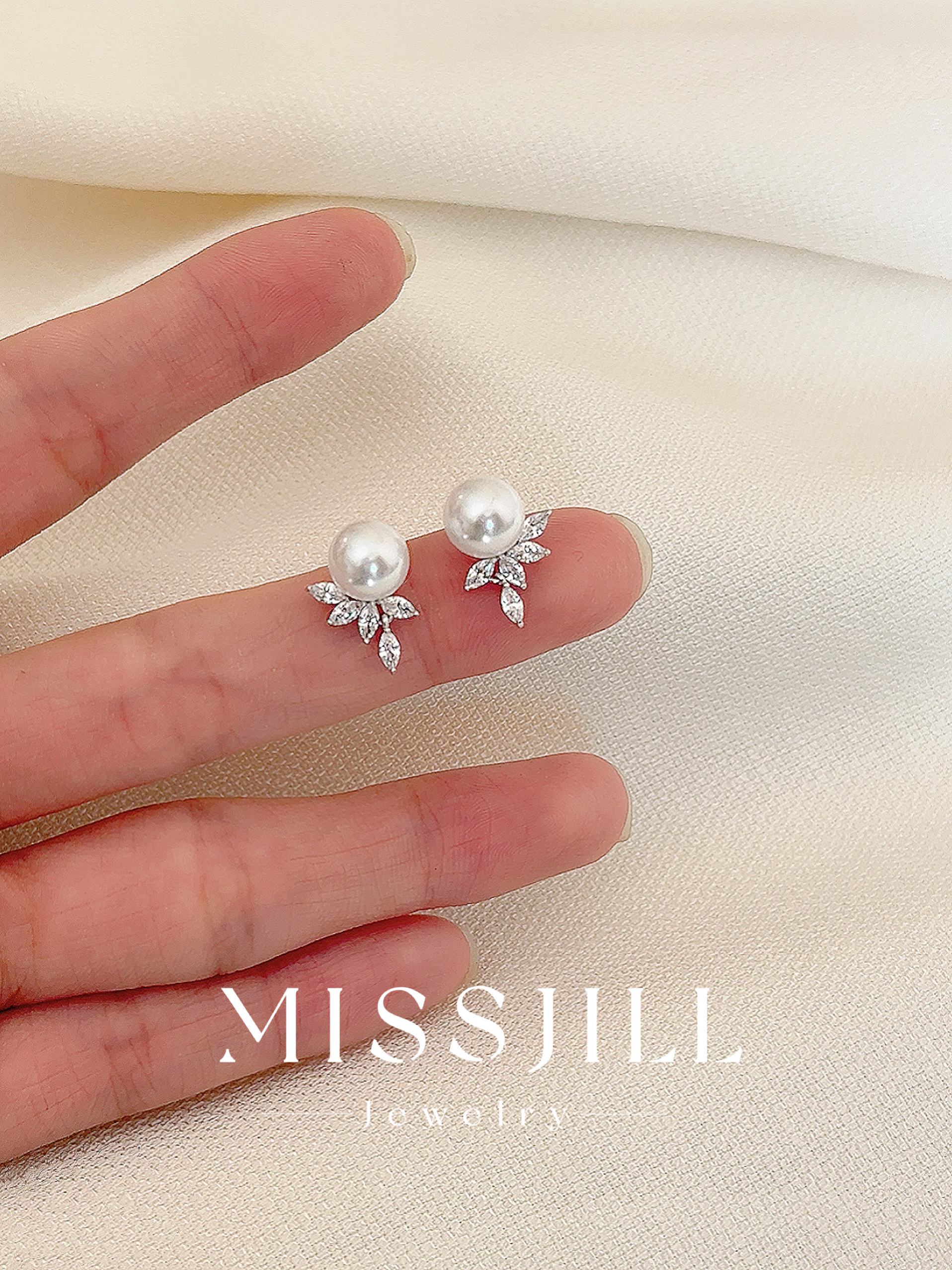 MISSJILL 白月天使 精致高级小众气质仿澳白珍珠通体925纯银耳钉
