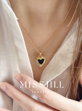 MISSJILL原创·独立的心｜黑玛瑙白贝母红玉髓925纯银镀18K金项链
