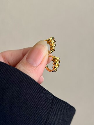 气质小众螺旋耳圈高级感精致金色通体925银 简约设计感时尚通勤