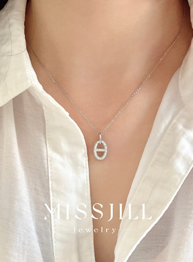 MISSJILL·猪鼻子满钻双面项链小众设计高级精致通体925纯银锁骨