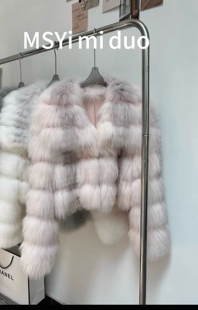 双色晕染翻领狐狸毛车条皮草外套女毛毛大衣