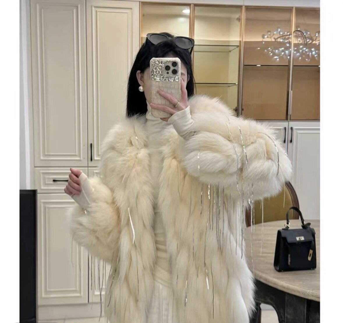 流苏款狐狸毛外套冬季保暖时尚毛毛衣年轻款轻奢女装