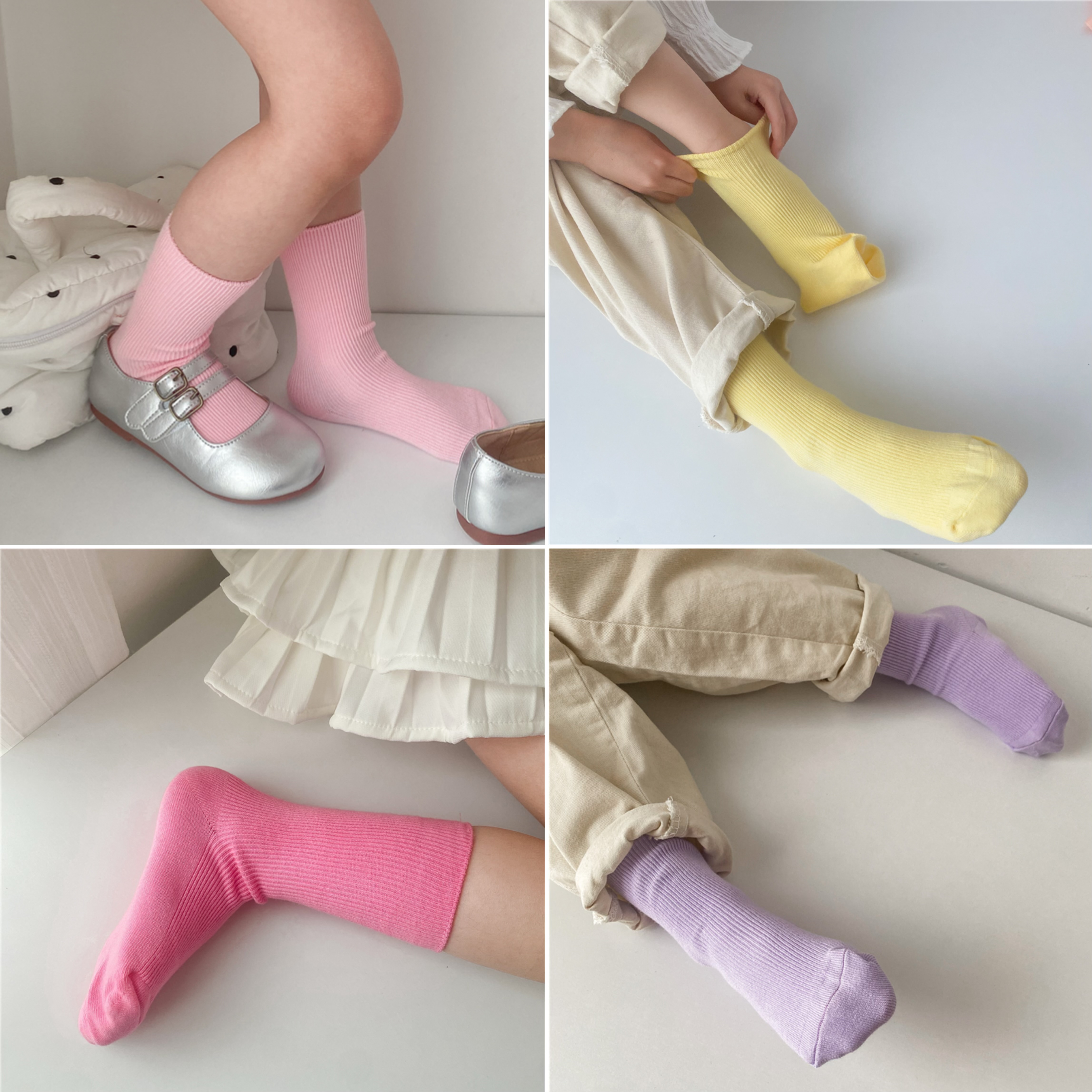 包邮儿童袜子春夏糖果色条纹百搭女童棉袜韩版中大童纯色宝宝袜子