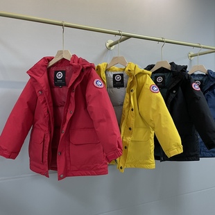 童装儿童羽绒服中长款冲锋衣外套小孩加厚冬装红色黑色男童女童