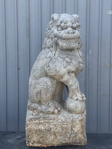 明-青石狮子  高110-长50-宽47厘米