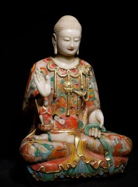北齐 汉白玉彩绘 佛像 工艺精美 法相庄严 高68cm 宽48cm 厚38cm