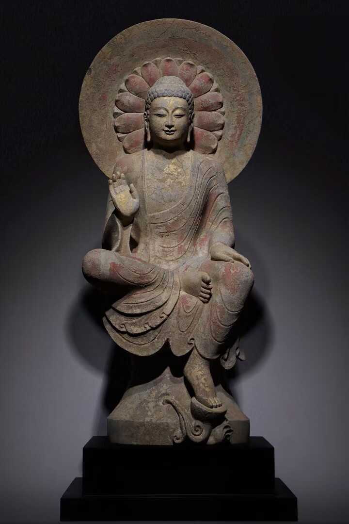 北齊  贴金彩绘佛造像 高 70cm 总高 80cm