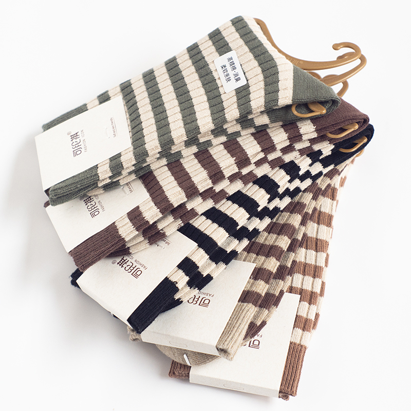 纯棉双针女袜春秋中厚