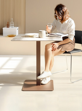 北欧简约岩板方形奶油风餐桌可拼桌家用户外阳台办公洽谈咖啡厅桌