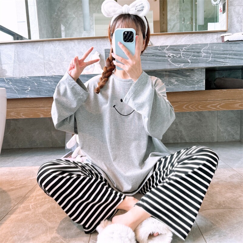 女纯棉条纹显瘦胖mm200斤睡衣