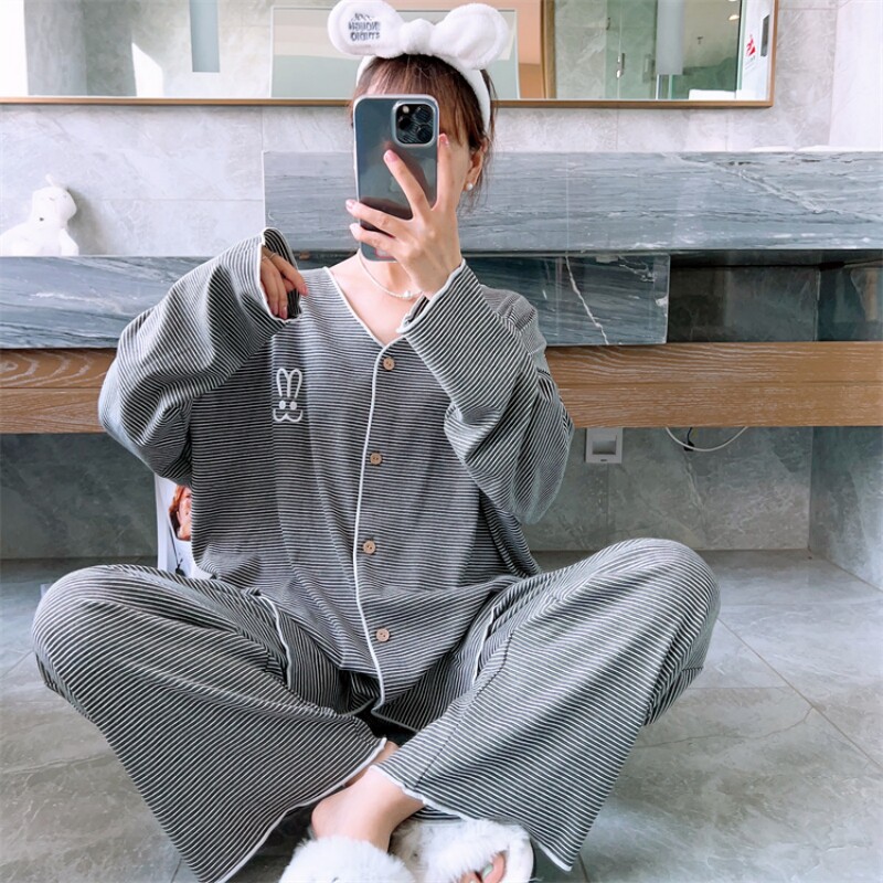 女针织棉可外穿春秋大码睡衣