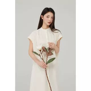 有机彩棉 100%棉女士短袖连衣裙 长款白色 柔软亲肤透气